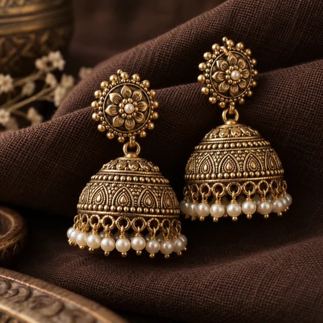 Traditional jhumka earrings with intricate details